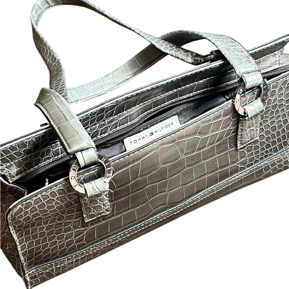 Tommy Hilfiger Croc Print Shoulder Bag silver metallic